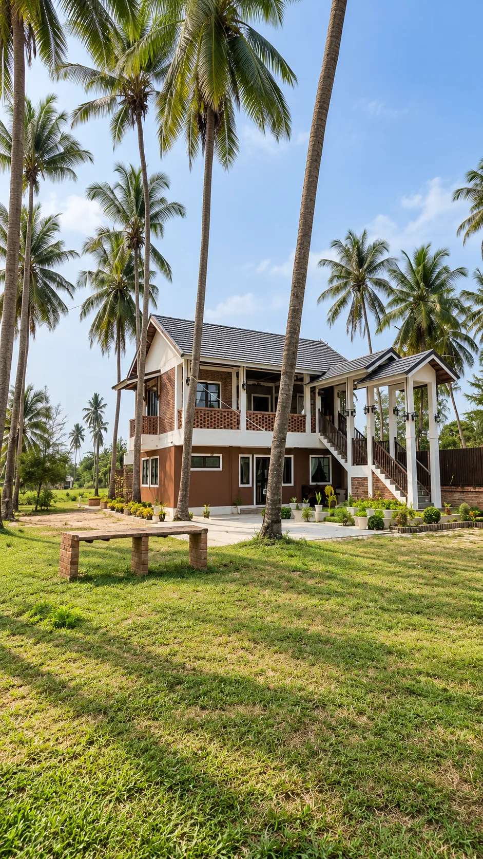 Rumah resort dua tingkat di bawah pokok kelapa